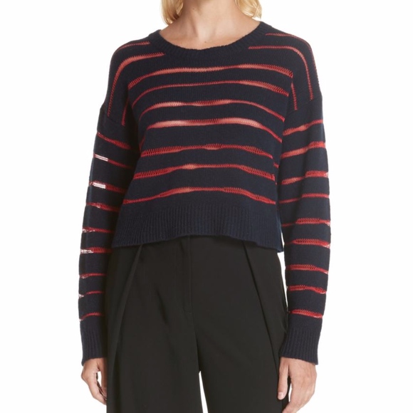 NWT $225 Rag & Bone Penn Sheer Stripe Crop Red / Blue Sweater in size Small!